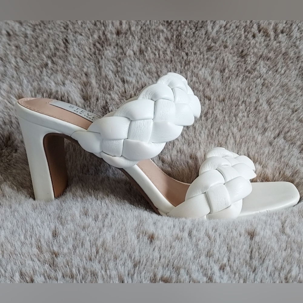Steven New York size 6 white braid strap heels